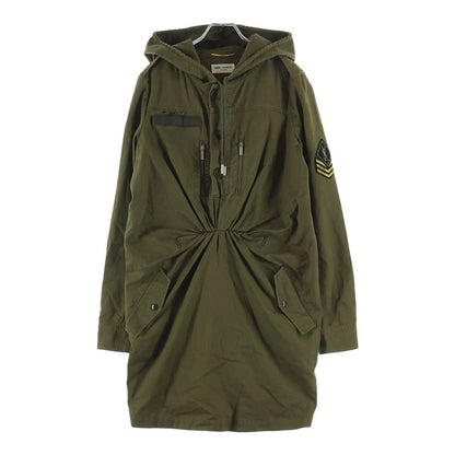 Saint Laurent Paris Hooded Jacket Mini Dress Half Button Military Hoodie