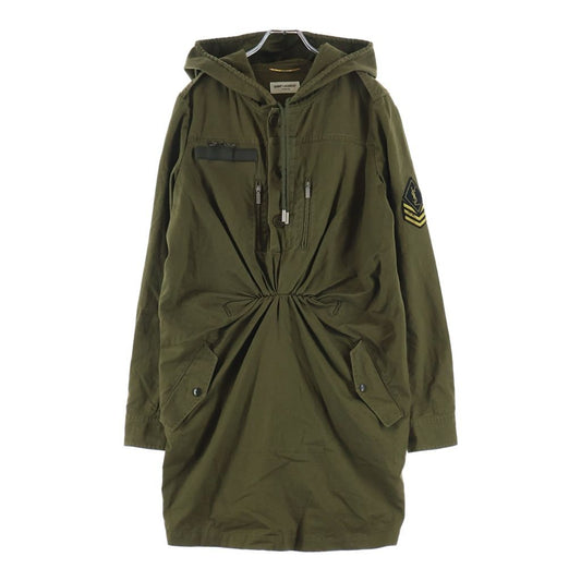 Saint Laurent Paris Hooded Jacket Mini Dress Half Button Military Hoodie