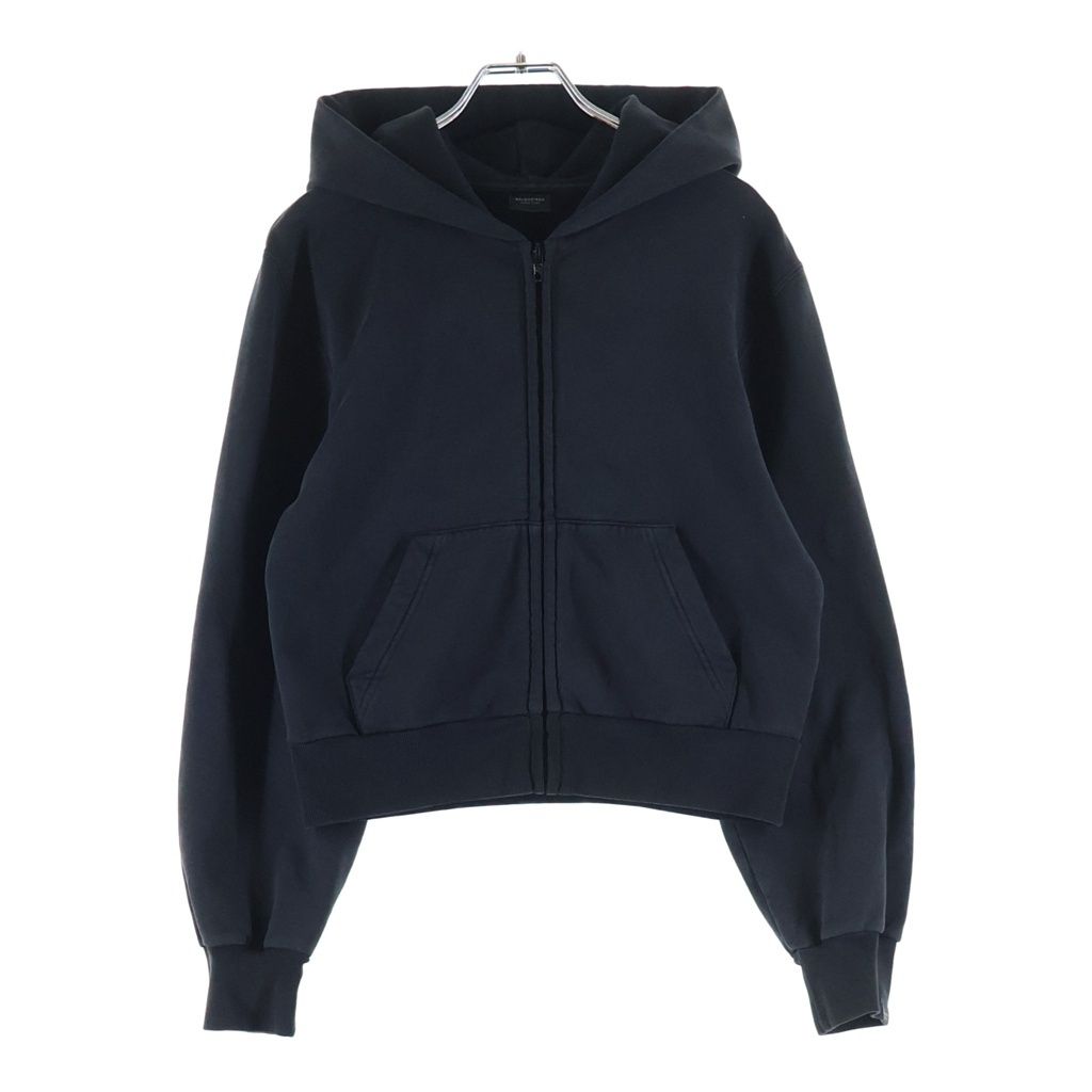Balenciaga Cropped Zip Up Sweatshirt Hoodie Black