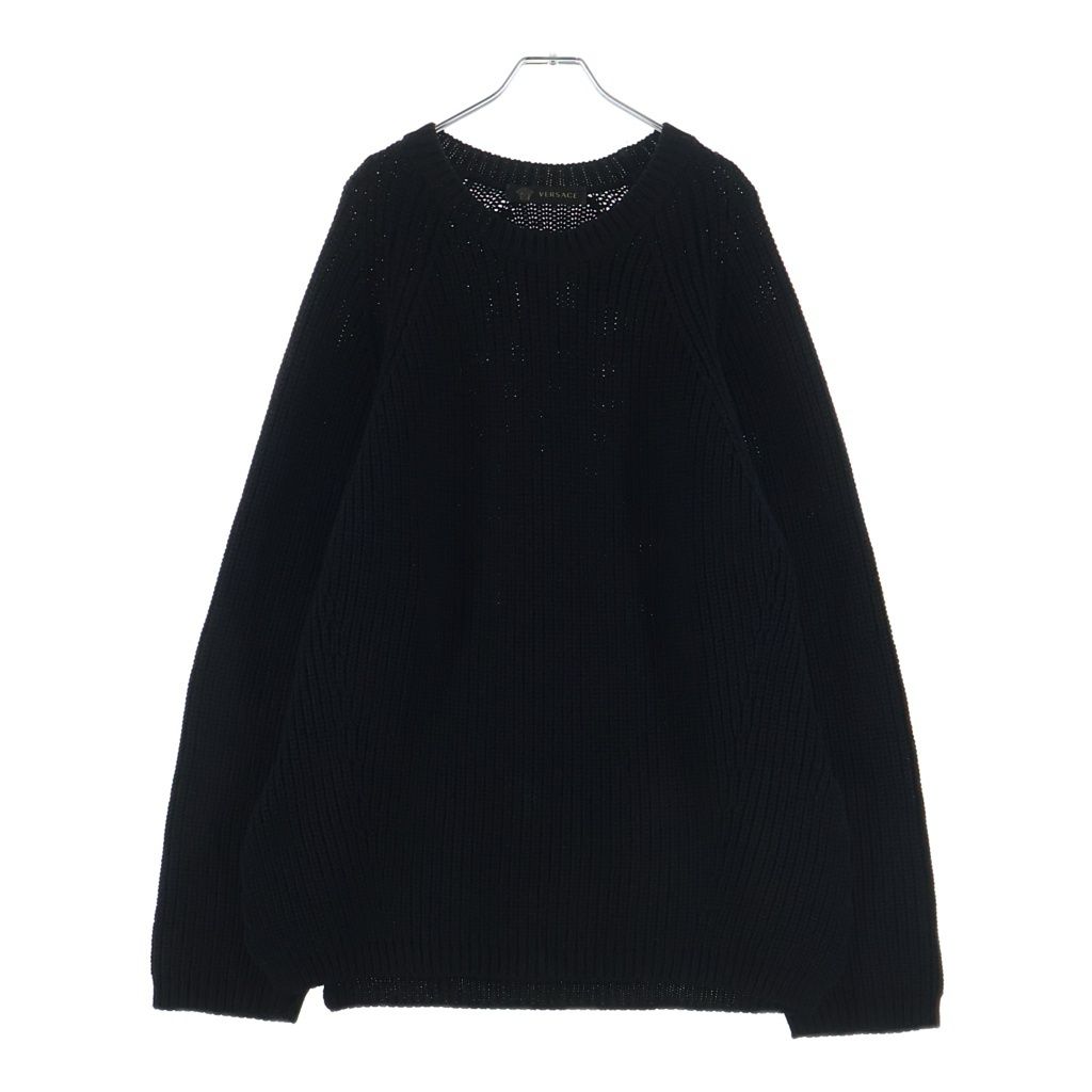 Versace Crew Neck Logo Knit Black Sweater