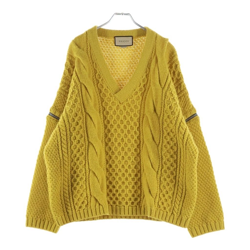 Gucci Detachable Sleeve Cable Long Knit Neck Sweater Yellow