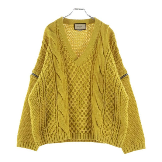 Gucci Detachable Sleeve Cable Long Knit Neck Sweater Yellow
