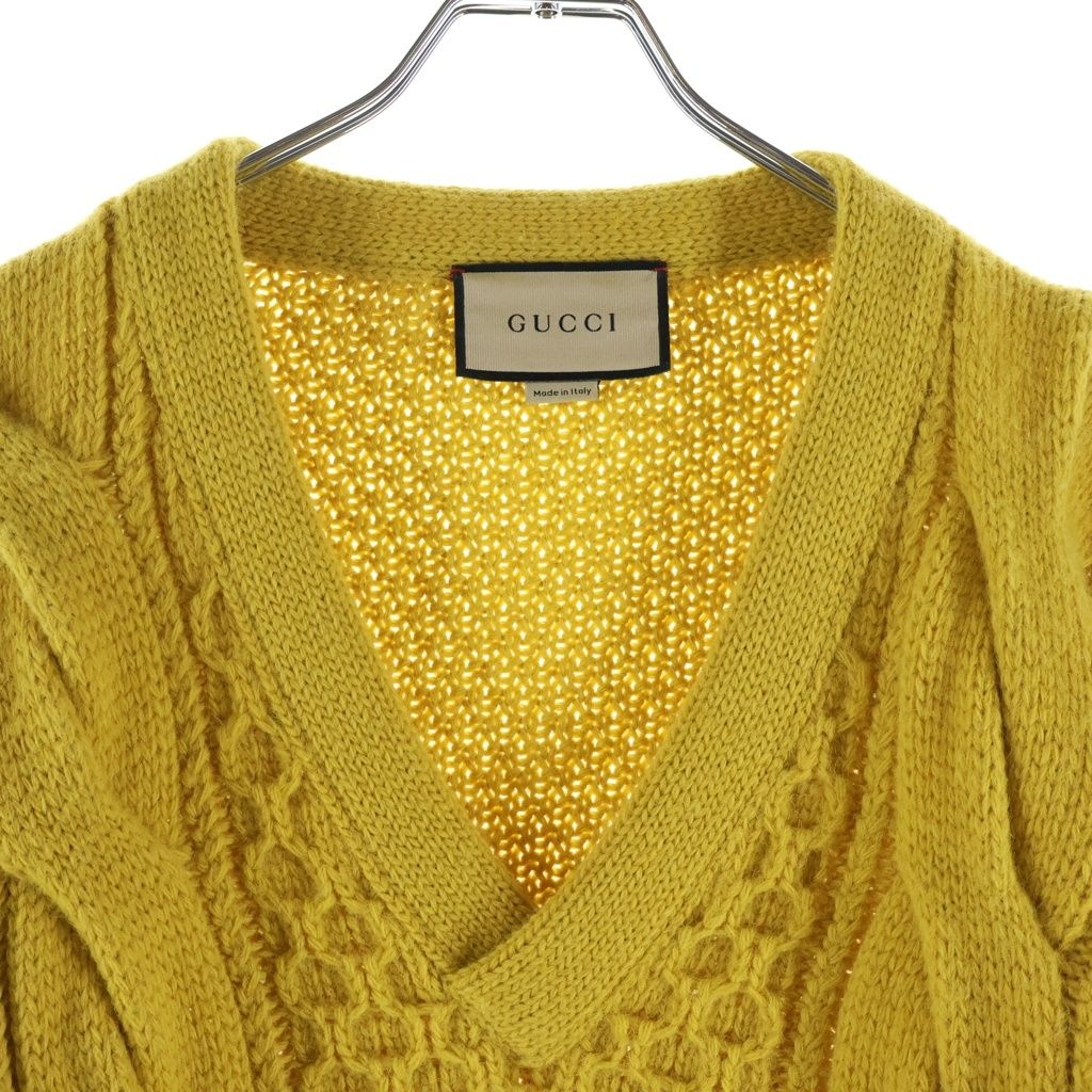 Gucci Detachable Sleeve Cable Long Knit Neck Sweater Yellow — view 3