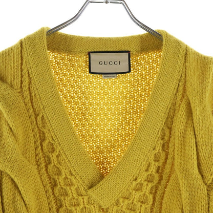 Gucci Detachable Sleeve Cable Long Knit Neck Sweater Yellow — view 3