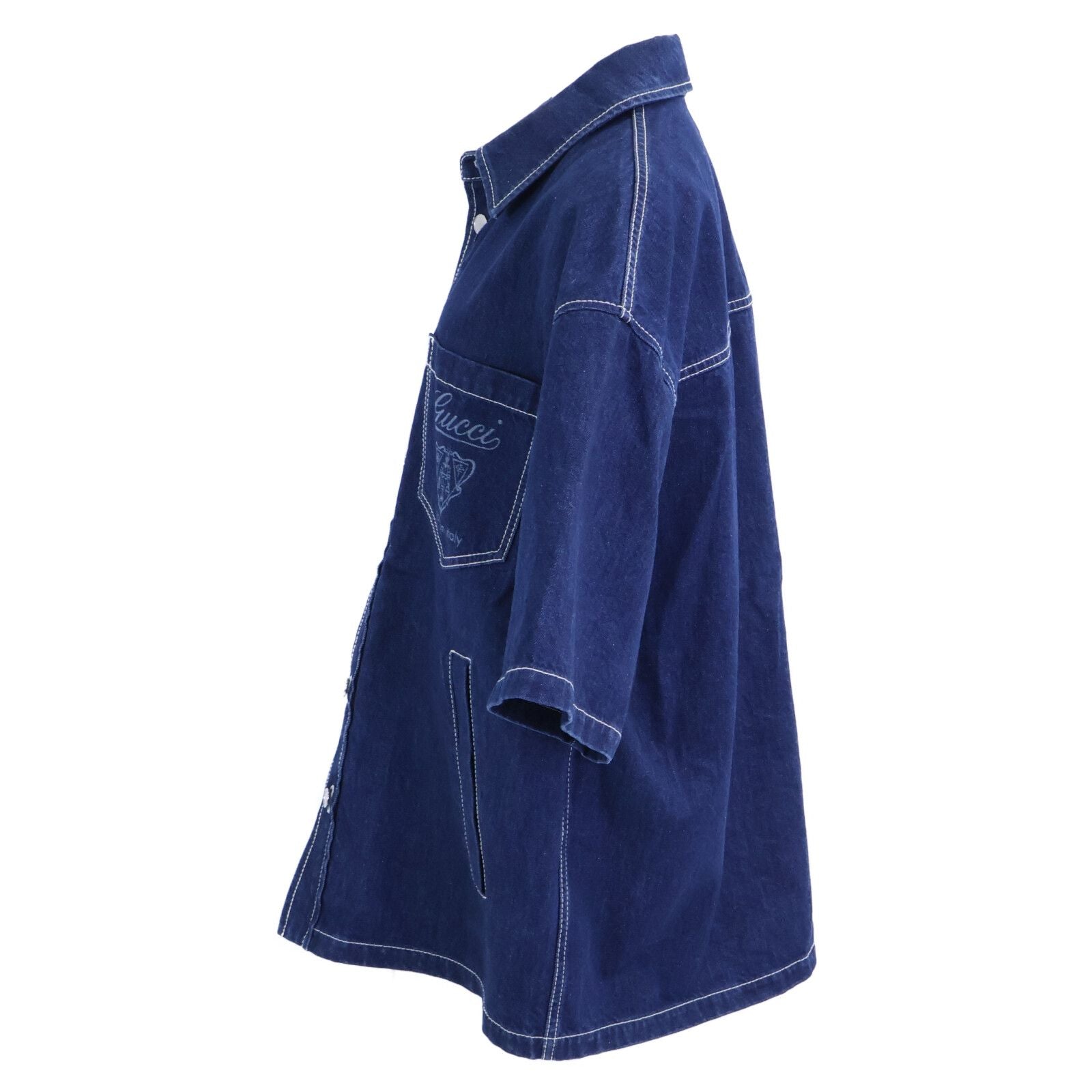 Gucci Leather Short Sleeve Denim Shirt 46 — view 2