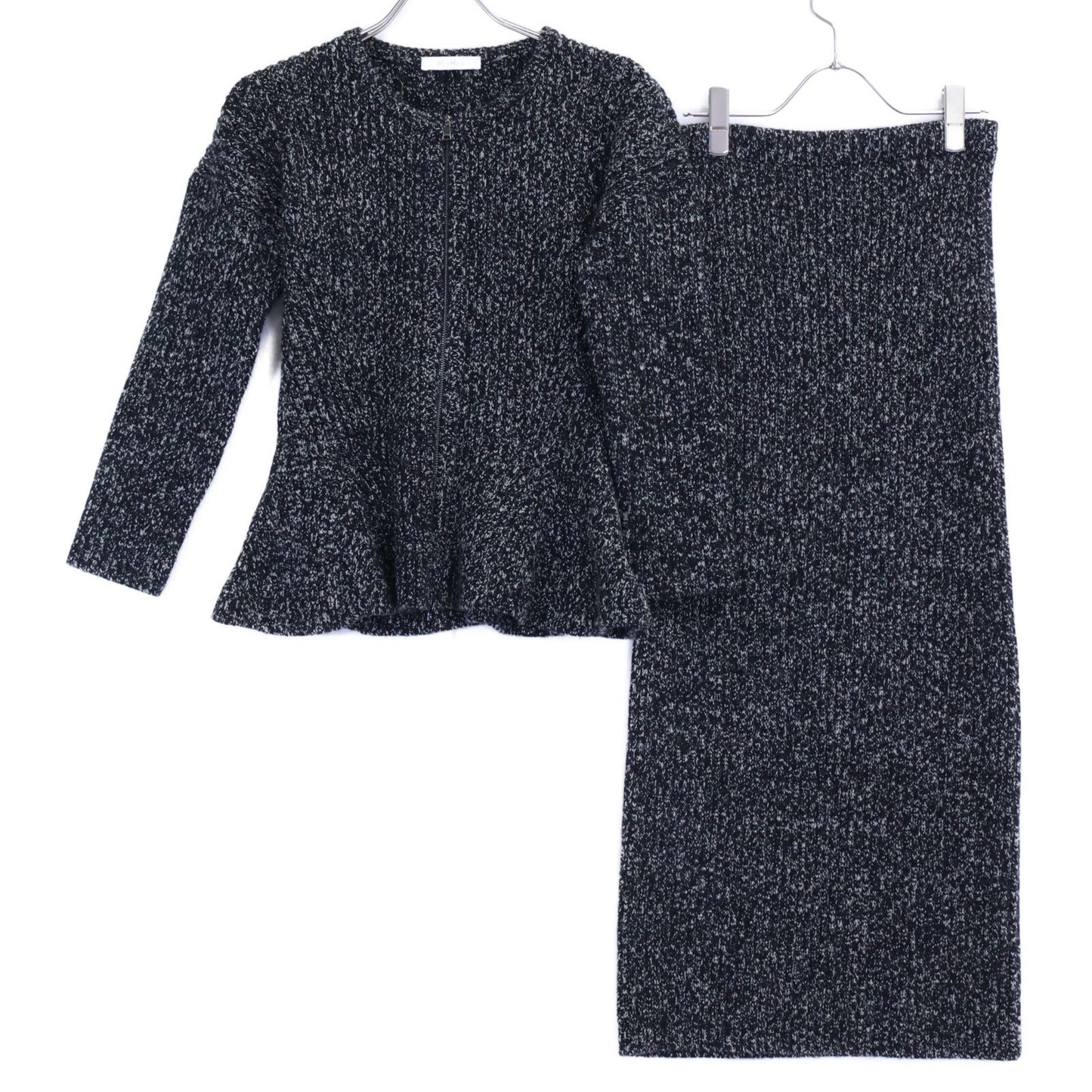 Max Mara Kim Ribbed Knit Peplum Zip Jacket Long Skirt Set L