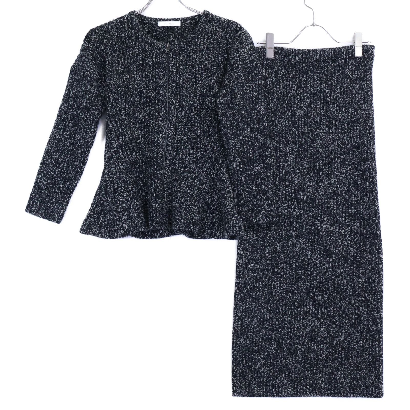 Max Mara Kim Ribbed Knit Peplum Zip Jacket Long Skirt Set L