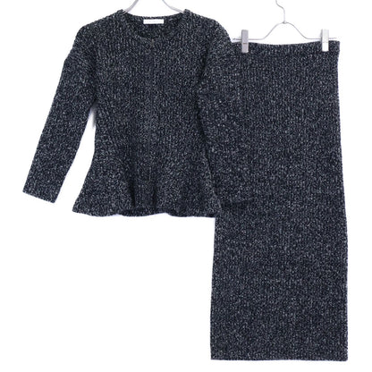 Max Mara Kim Ribbed Knit Peplum Zip Jacket Long Skirt Set L