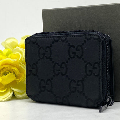 Gucci Wallet Compact Card Leather GG Black