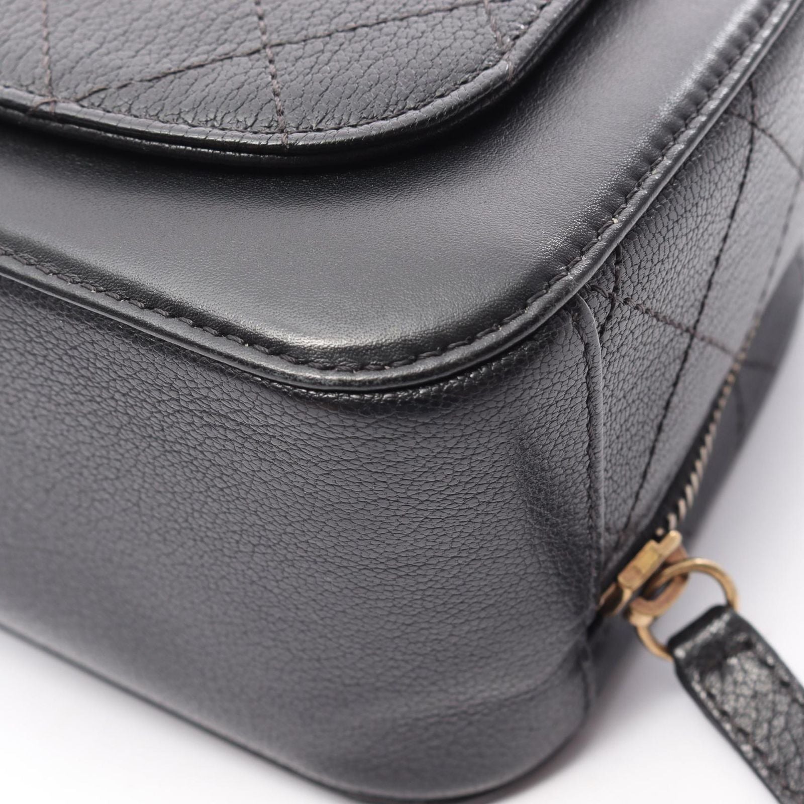 Chanel Shoulder Bag Quilted Vanity 2-Way Black Leather Top Handle Chain — view 8