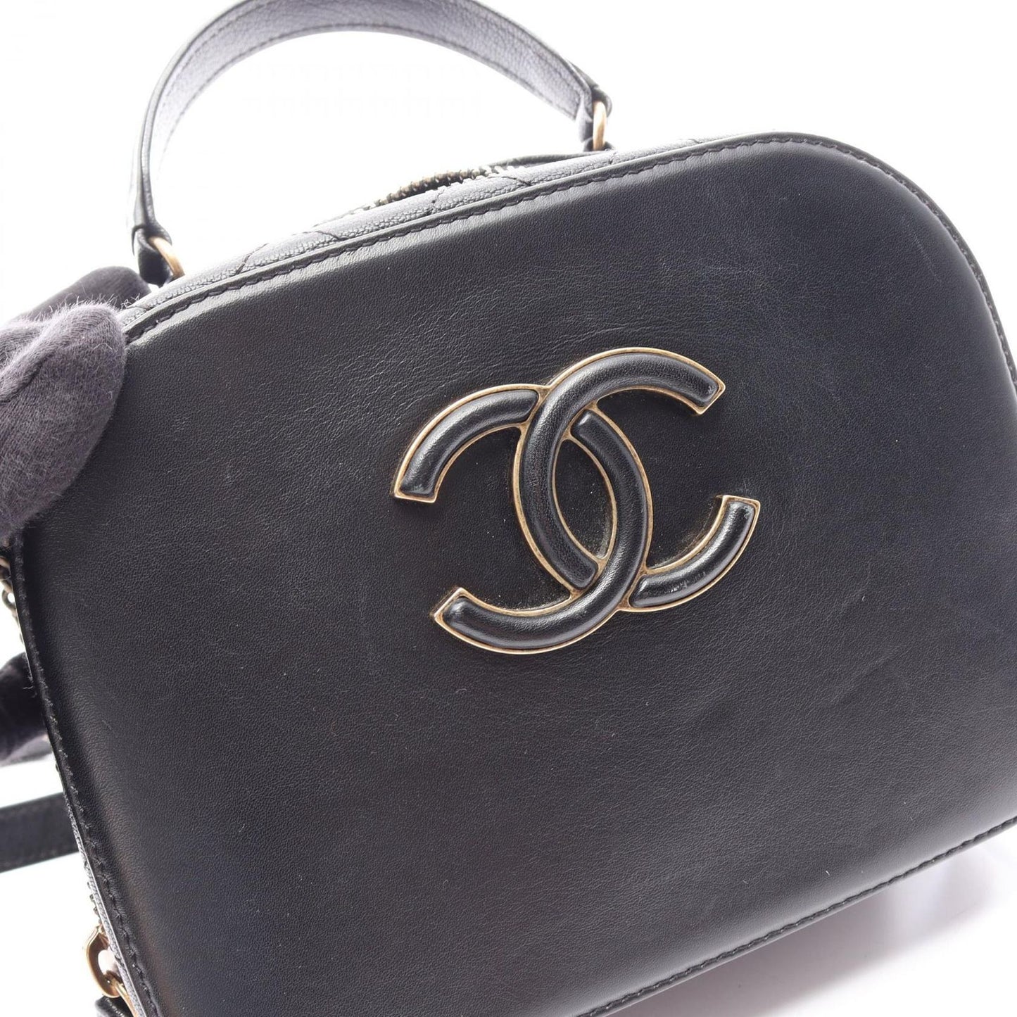 Chanel Shoulder Bag Quilted Vanity 2-Way Black Leather Top Handle Chain — view 7
