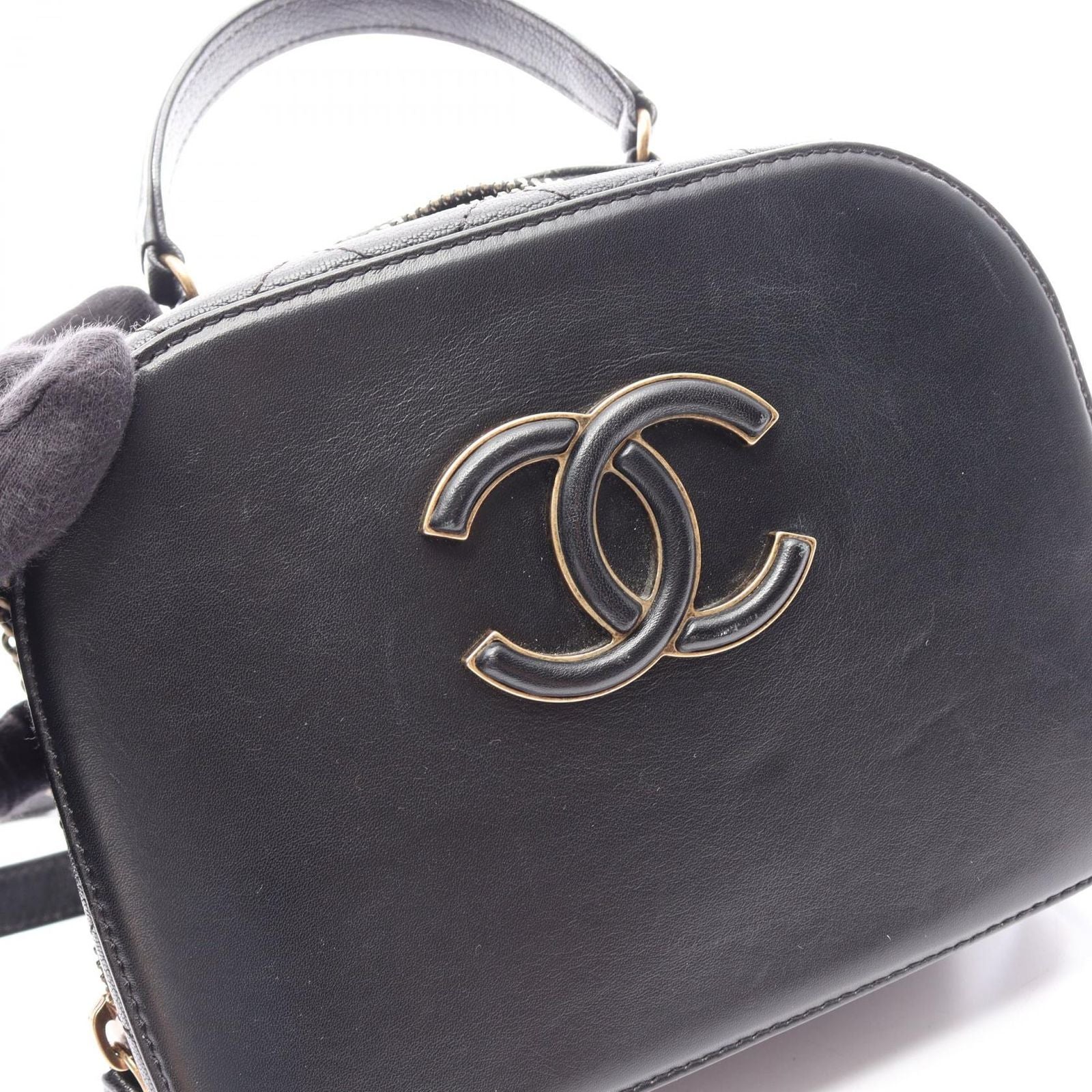 Chanel Shoulder Bag Quilted Vanity 2-Way Black Leather Top Handle Chain — view 7