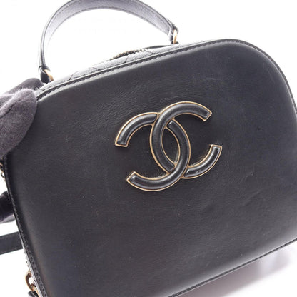 Chanel Shoulder Bag Quilted Vanity 2-Way Black Leather Top Handle Chain — view 7
