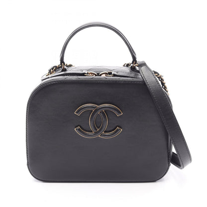 Chanel Shoulder Bag Quilted Vanity 2-Way Black Leather Top Handle Chain