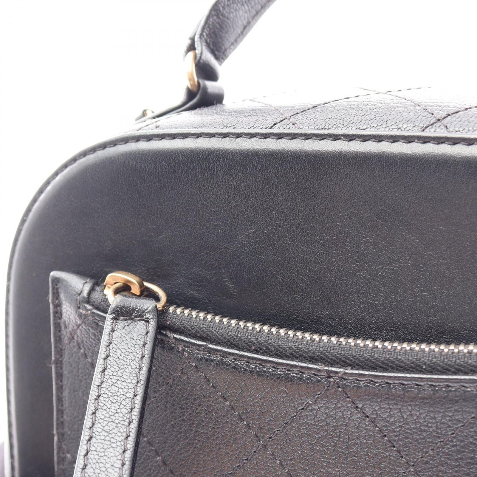 Chanel Shoulder Bag Quilted Vanity 2-Way Black Leather Top Handle Chain — view 9