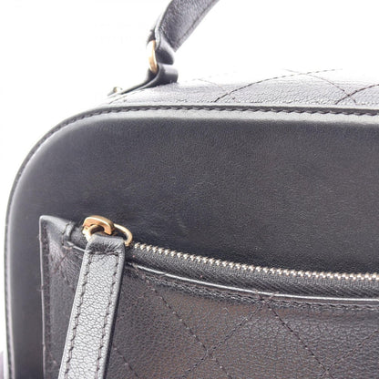 Chanel Shoulder Bag Quilted Vanity 2-Way Black Leather Top Handle Chain — view 9