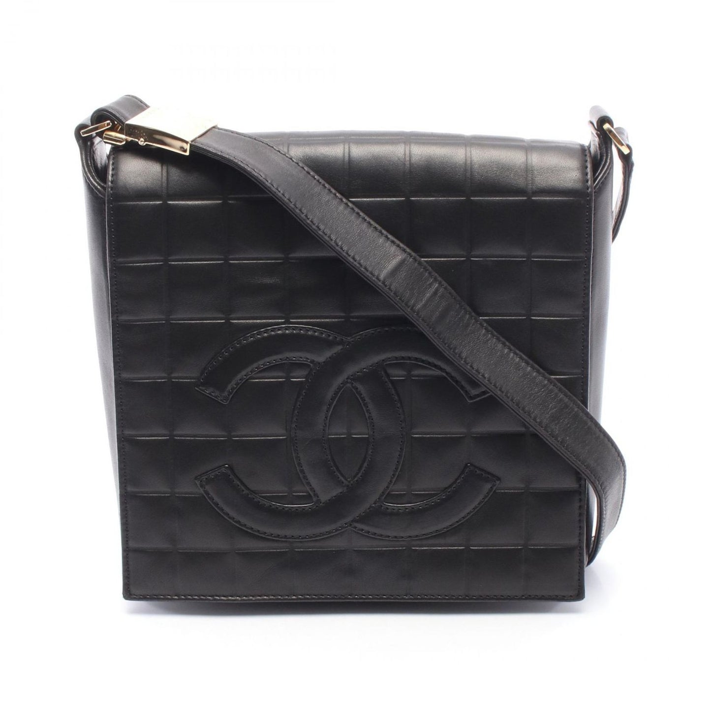 Chanel Shoulder Bag Choco Bar CC Logo Black Lambskin