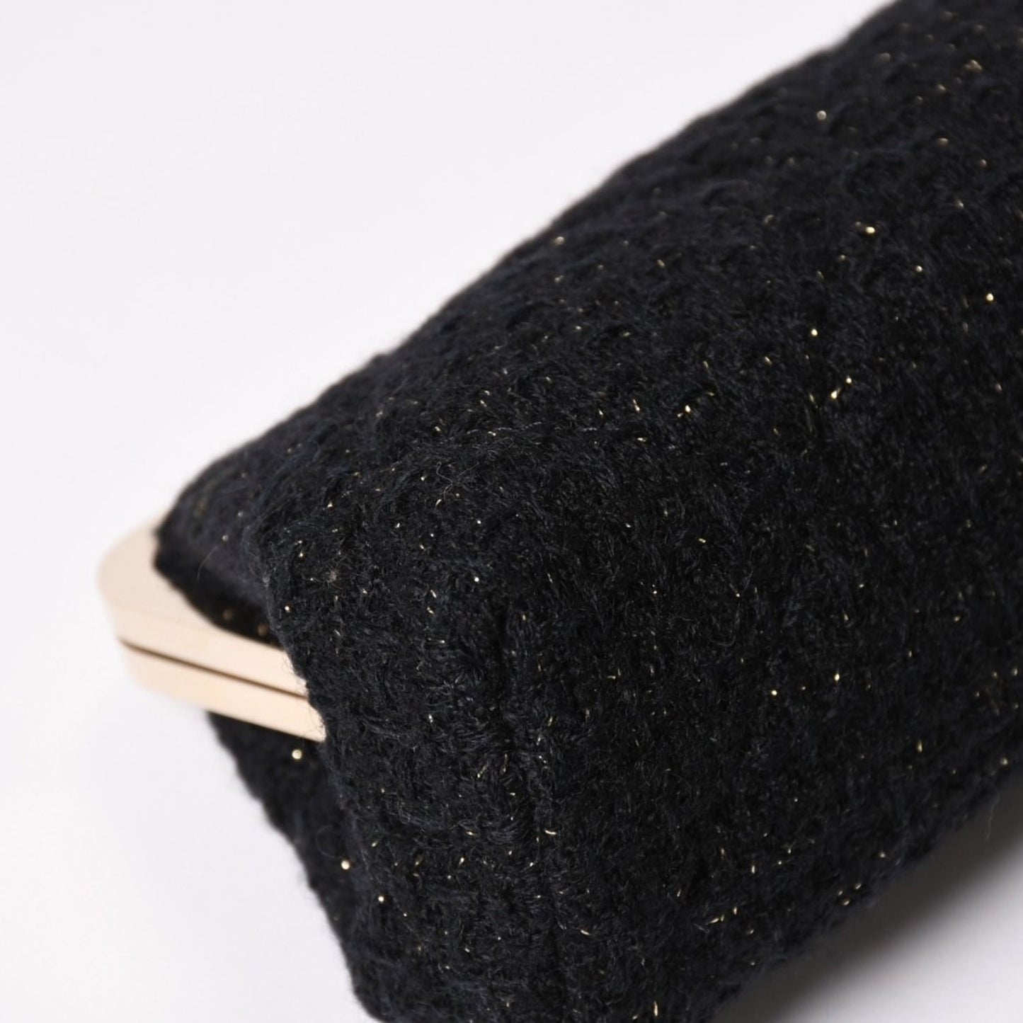 Chanel Clutch Pouch CC Logo Tweed Kiss Lock Black Gold — view 7