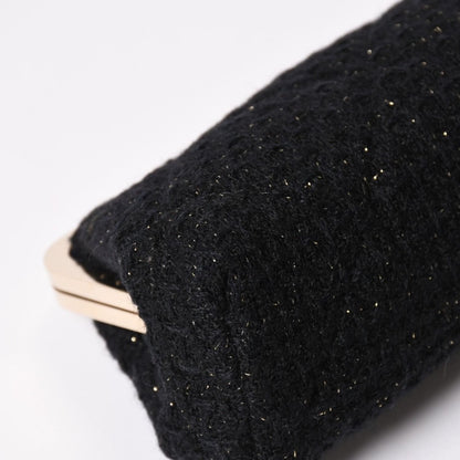 Chanel Clutch Pouch CC Logo Tweed Kiss Lock Black Gold — view 7