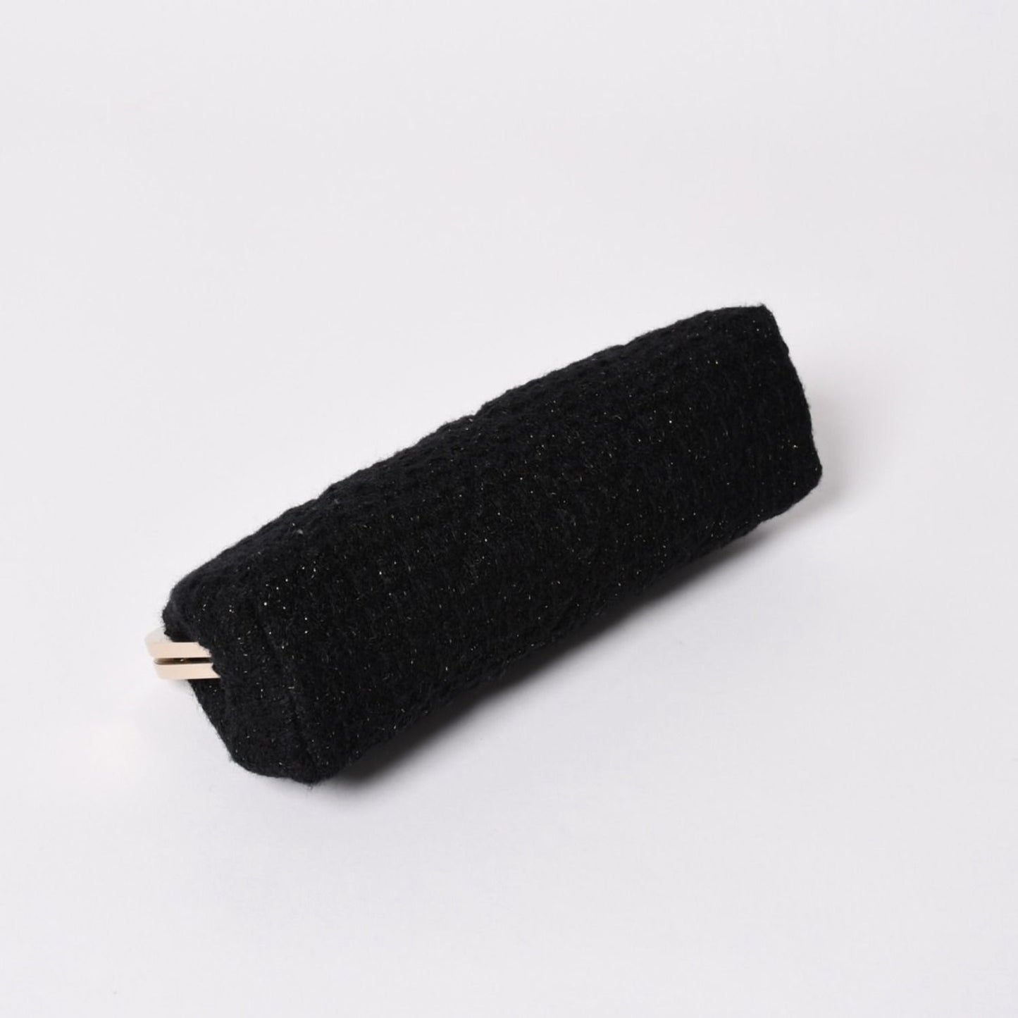 Chanel Clutch Pouch CC Logo Tweed Kiss Lock Black Gold — view 5