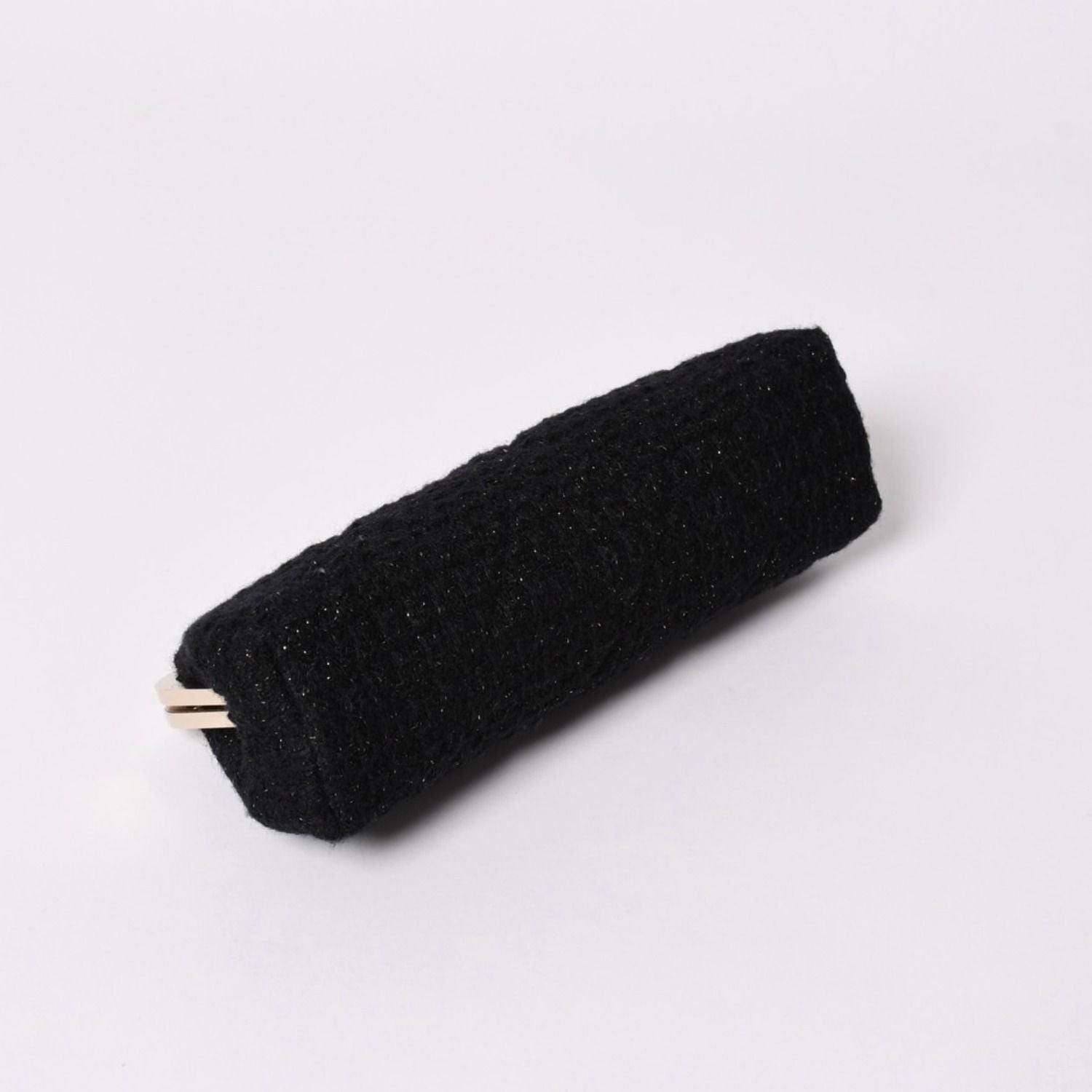 Chanel Clutch Pouch CC Logo Tweed Kiss Lock Black Gold — view 5