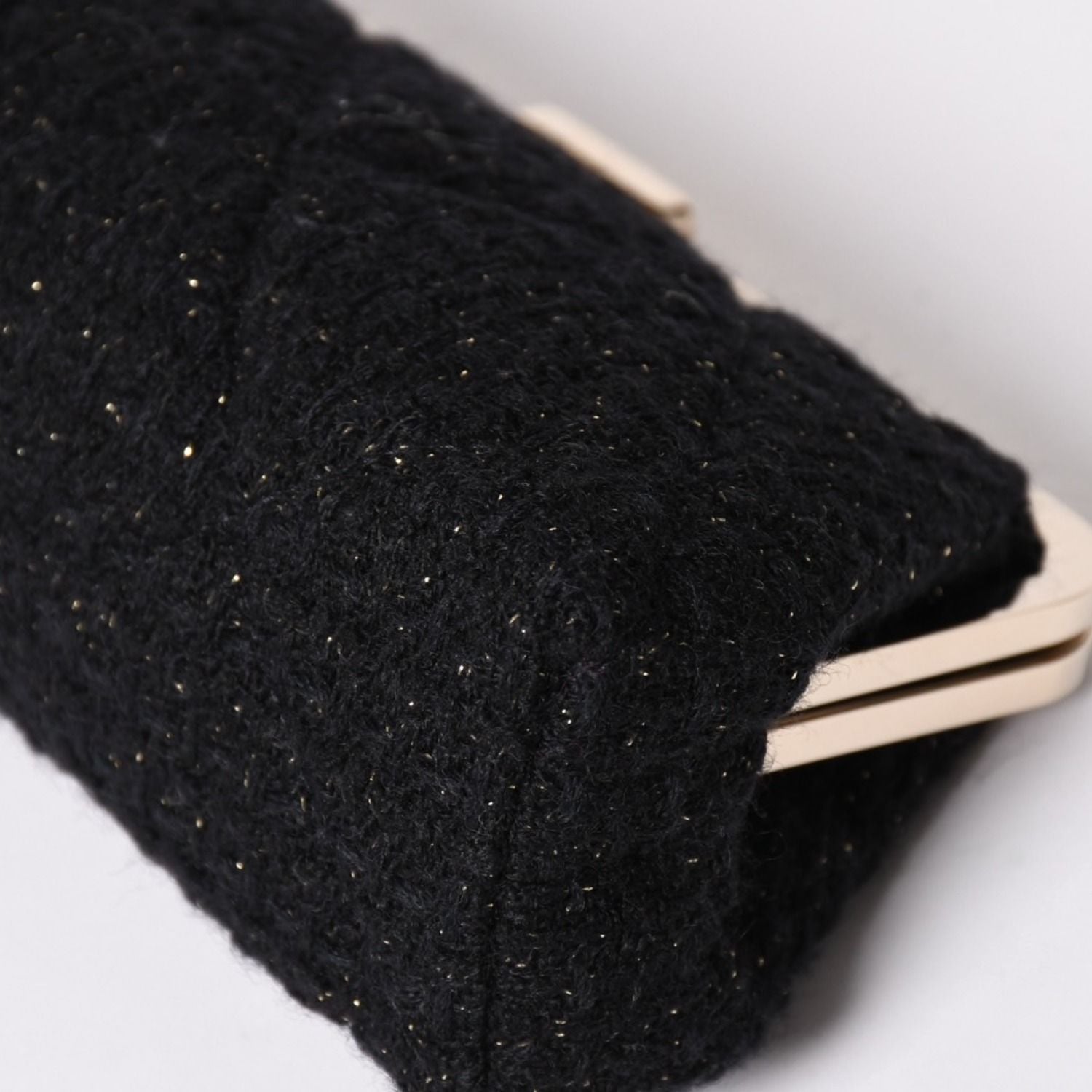 Chanel Clutch Pouch CC Logo Tweed Kiss Lock Black Gold — view 8