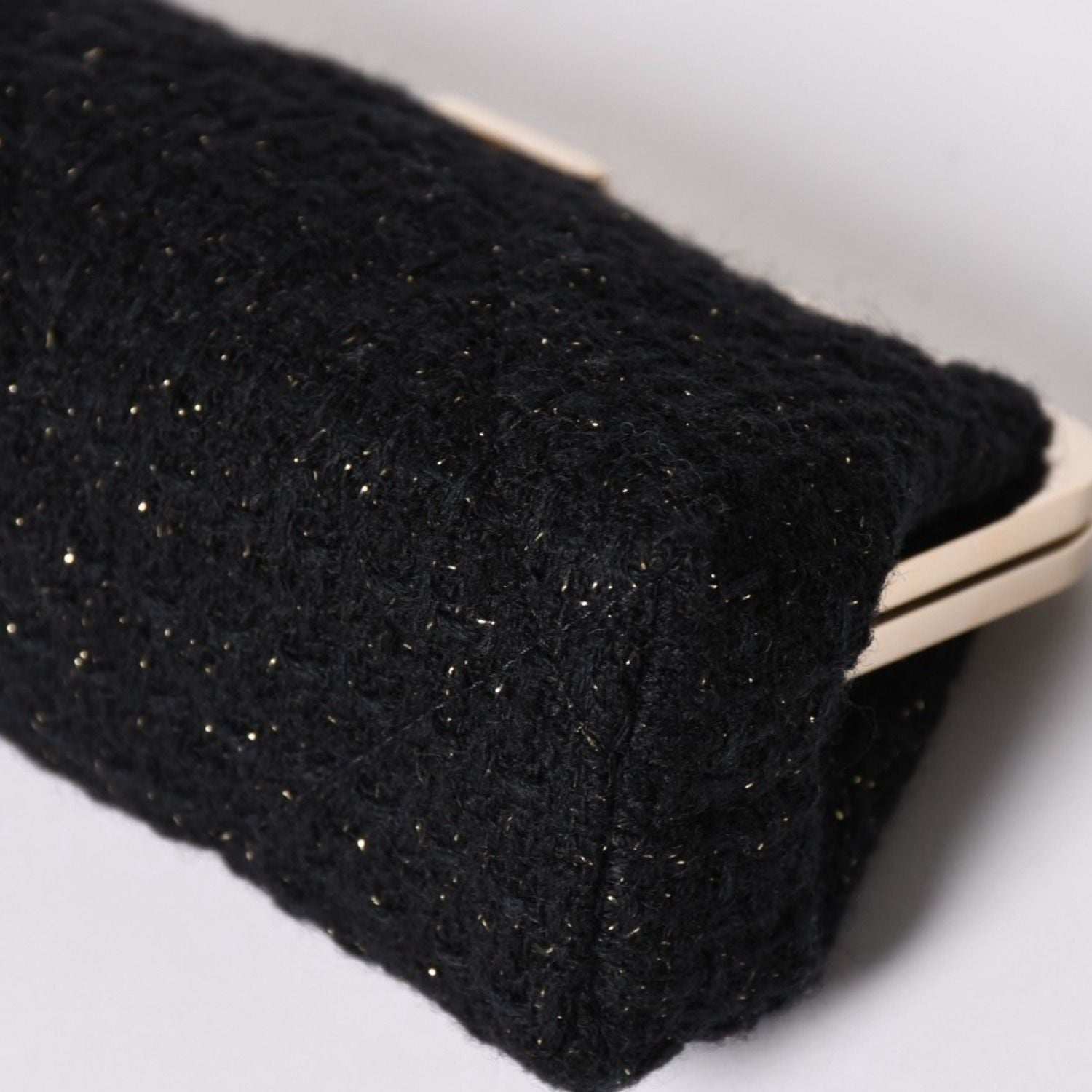 Chanel Clutch Pouch CC Logo Tweed Kiss Lock Black Gold — view 6