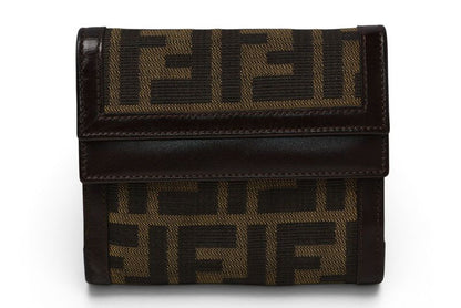 Fendi Wallet Trifold Fold Zucca Pattern Brown