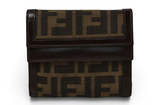 Fendi Wallet Trifold Fold Zucca Pattern Brown