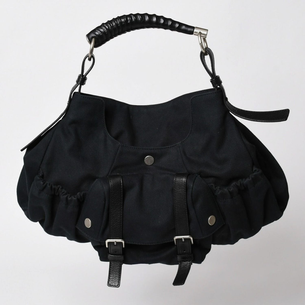 Saint Laurent Mombasa Bag Black Canvas Horn Handle Silver