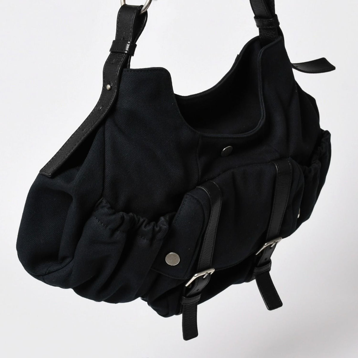 Saint Laurent Mombasa Bag Black Canvas Horn Handle Silver — view 3