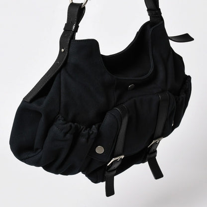 Saint Laurent Mombasa Bag Black Canvas Horn Handle Silver — view 3