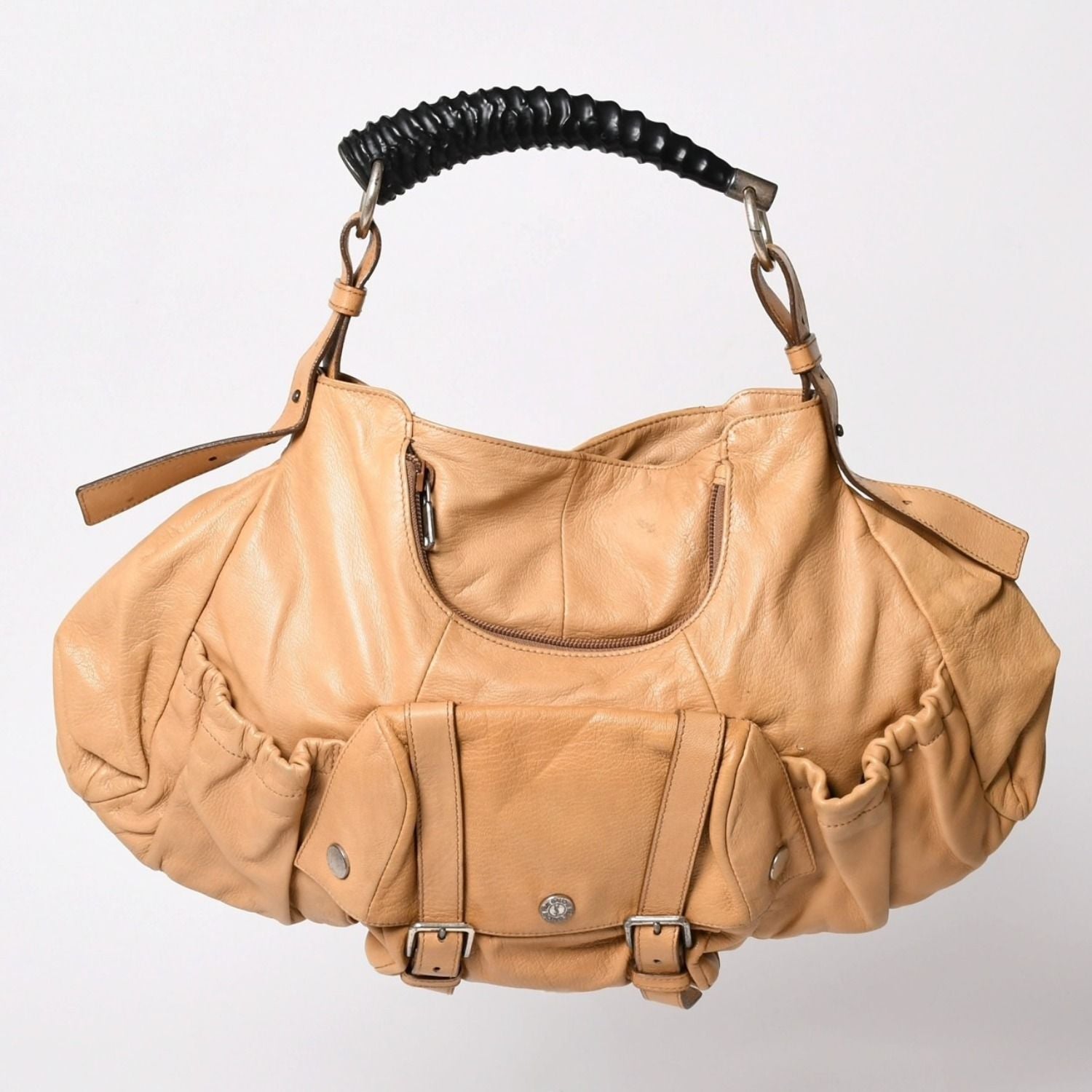 Saint Laurent Mombasa Bag Camel Horn Handle Silver