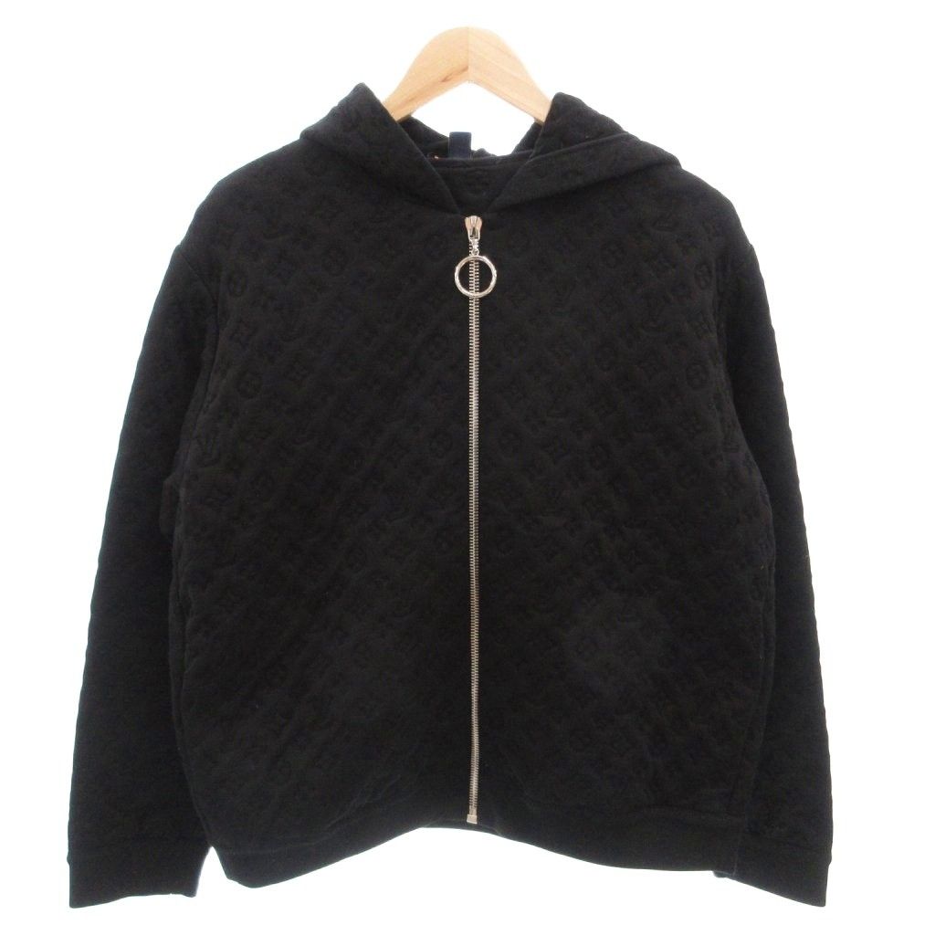 Louis Vuitton Monogram Hoodie Long Sleeve Zip Up Embossed L Black
