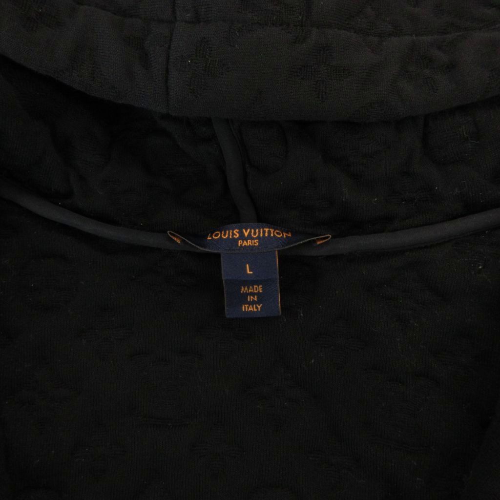 Louis Vuitton Monogram Hoodie Long Sleeve Zip Up Embossed L Black — view 7