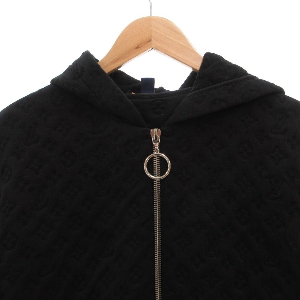 Louis Vuitton Monogram Hoodie Long Sleeve Zip Up Embossed L Black — view 3
