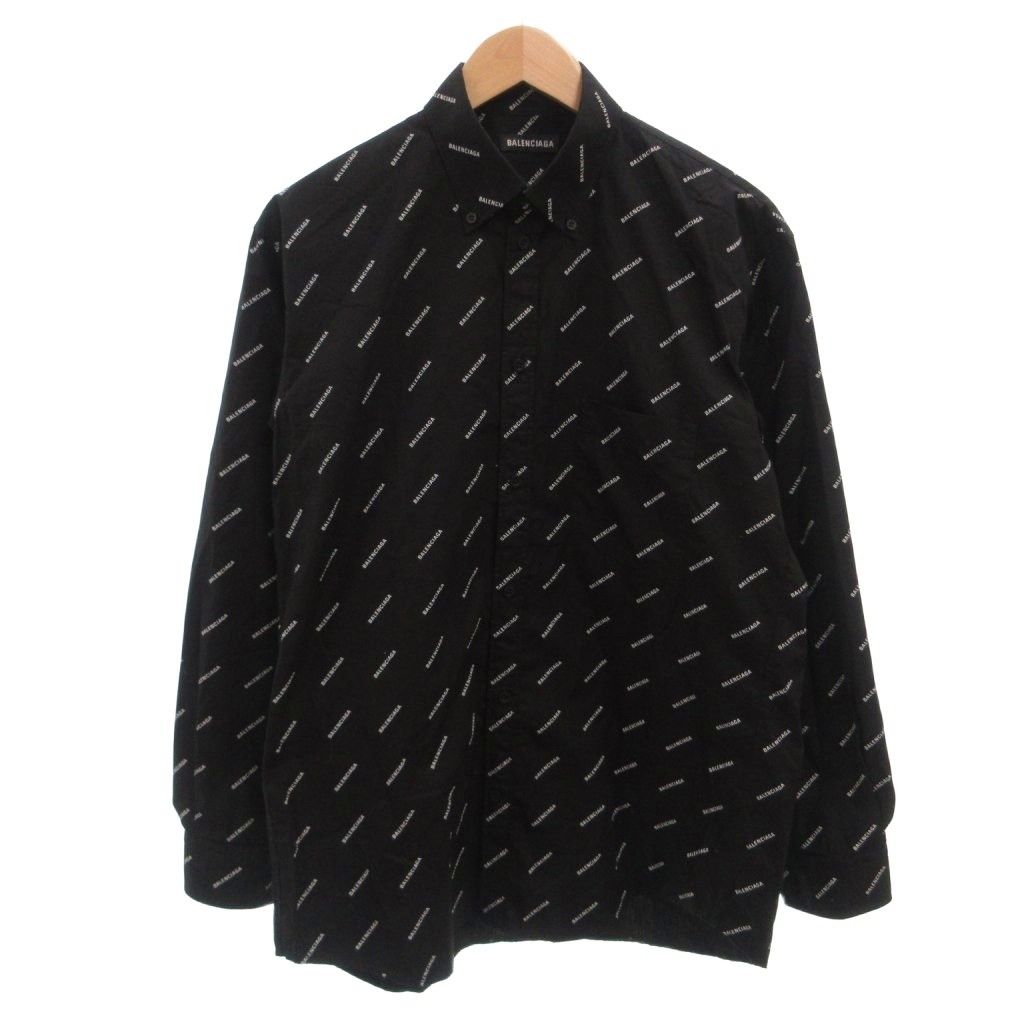 Balenciaga BD Shirt Button Down Jacket Logo Print All Over Pattern Cotton 36