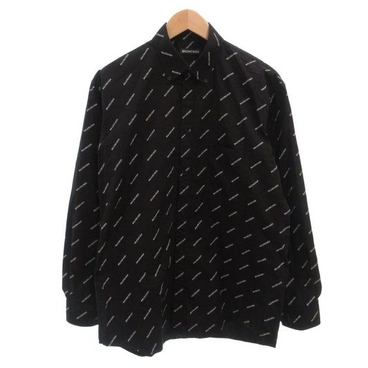 Balenciaga BD Shirt Button Down Jacket Logo Print All Over Pattern Cotton 36