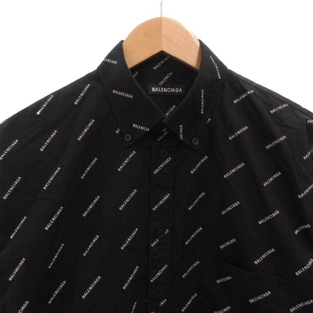 Balenciaga BD Shirt Button Down Jacket Logo Print All Over Pattern Cotton 36 — view 3