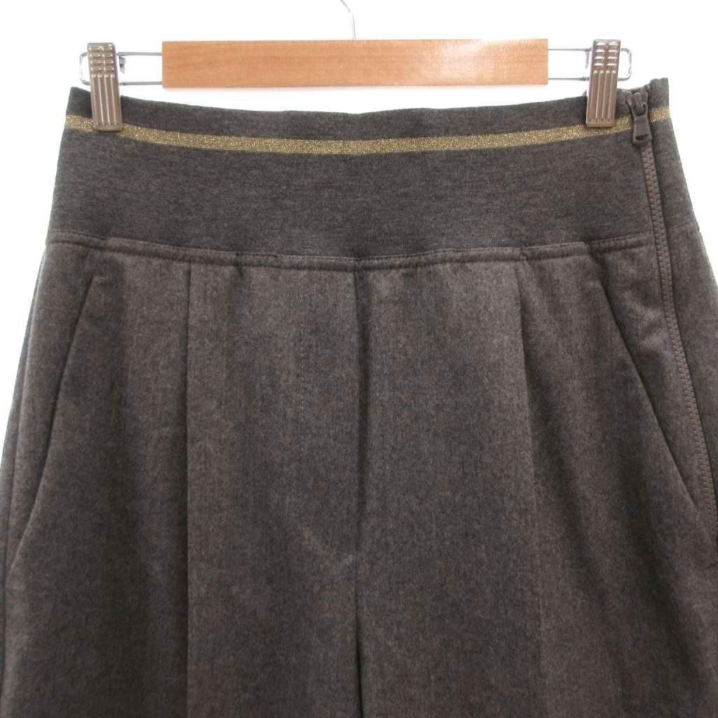 Brunello Cucinelli Easy Pants Elastic Waist Wool Lame Tuck Cropped Wide 44 Gray — view 3