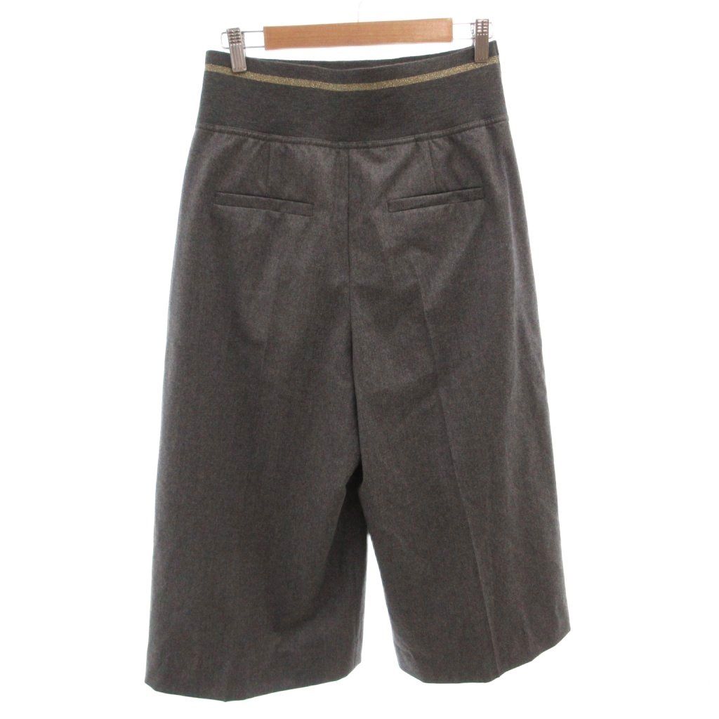 Brunello Cucinelli Easy Pants Elastic Waist Wool Lame Tuck Cropped Wide 44 Gray — view 2