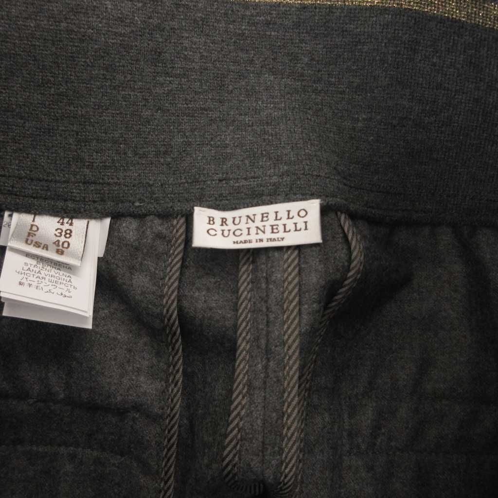 Brunello Cucinelli Easy Pants Elastic Waist Wool Lame Tuck Cropped Wide 44 Gray — view 5