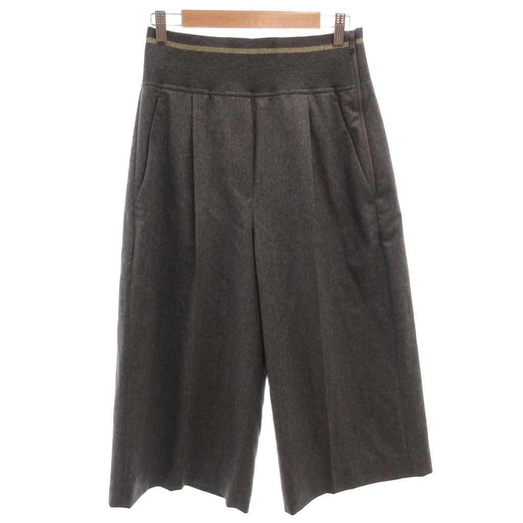 Brunello Cucinelli Easy Pants Elastic Waist Wool Lame Tuck Cropped Wide 44 Gray