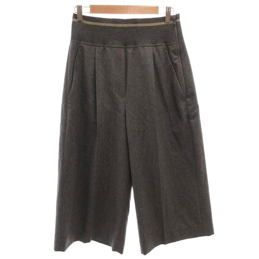 Brunello Cucinelli Easy Pants Elastic Waist Wool Lame Tuck Cropped Wide 44 Gray