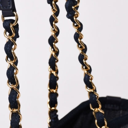 Chanel Deauville PM Chain Tote Shoulder Bag Denim Canvas CC Logo Navy Gold — view 5