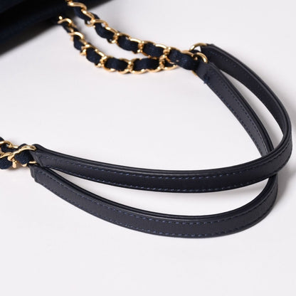 Chanel Deauville PM Chain Tote Shoulder Bag Denim Canvas CC Logo Navy Gold — view 6