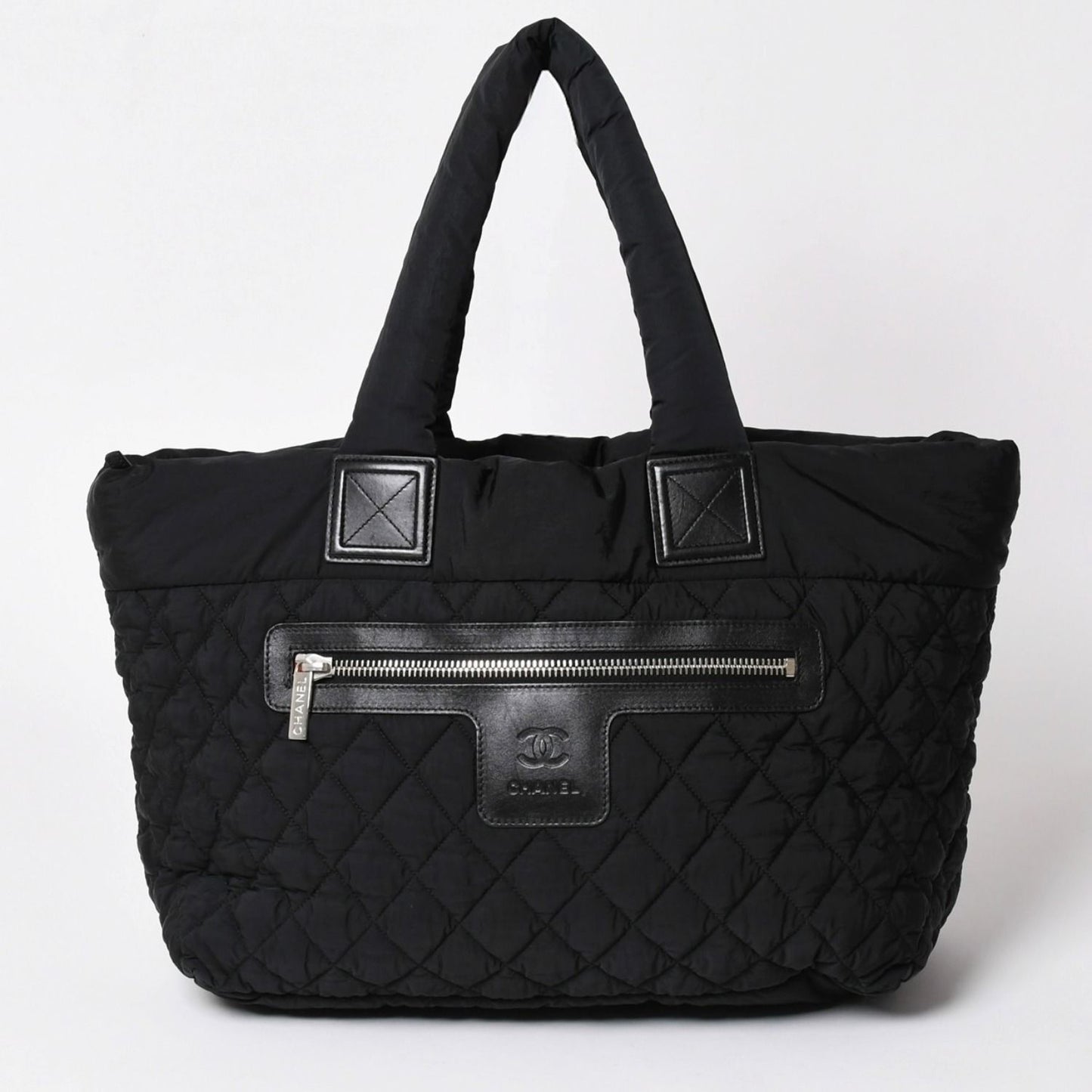 Chanel Coco Cocoon Nylon Tote Bag Quilted CC Mark CC Logo Silver