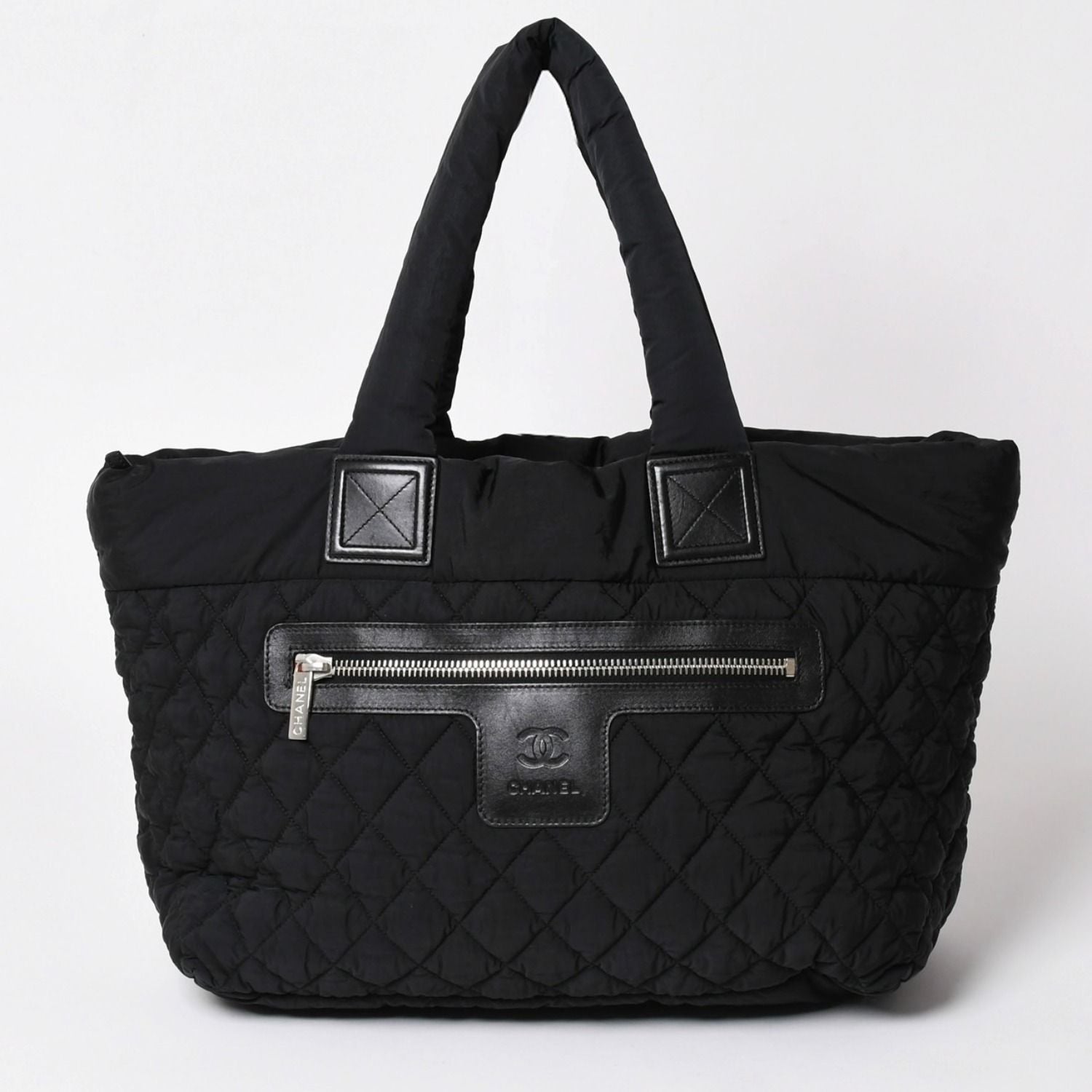 Chanel Coco Cocoon Nylon Tote Bag Quilted CC Mark CC Logo Silver
