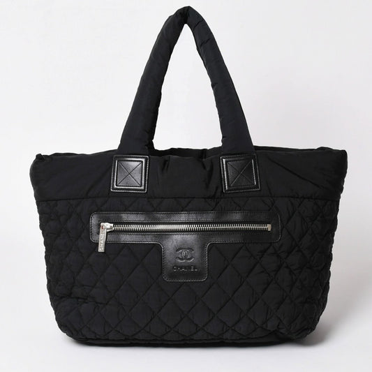 Chanel Coco Cocoon Nylon Tote Bag Quilted CC Mark CC Logo Silver