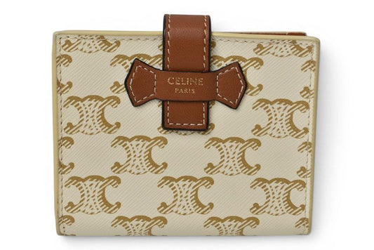 Celine Wallet Bifold Mini Triomphe Strap Ivory Brown
